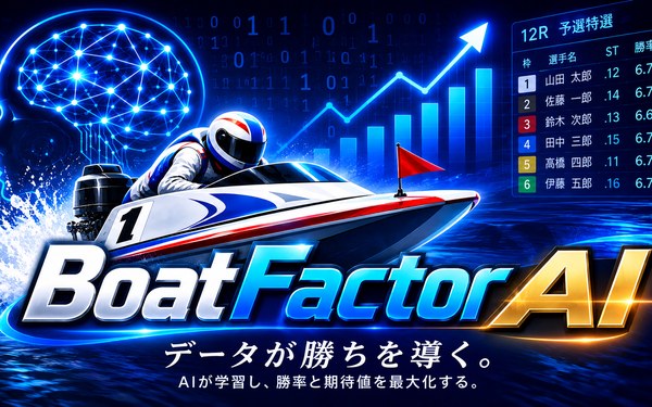 BoatFactorAI のイメージ。ニューラルネットワークの脳と競艇ボート