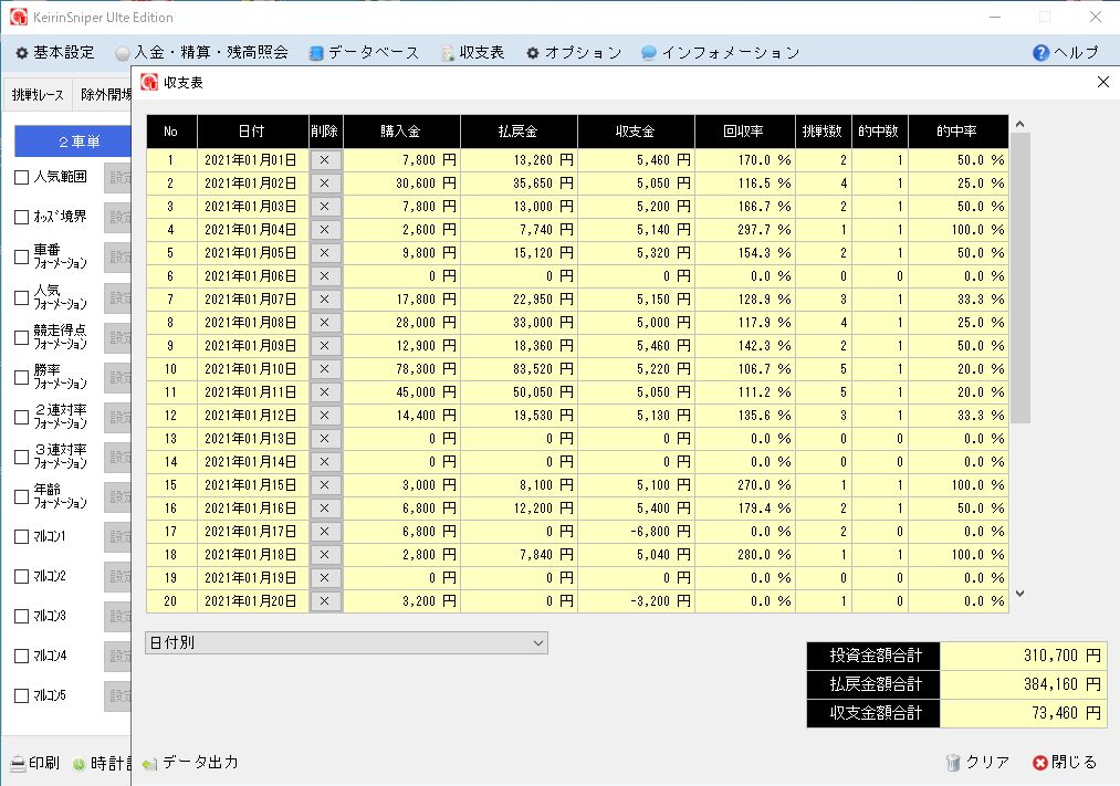 収支表画面